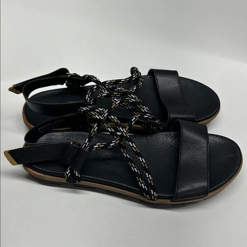 Sorel Sandals Torpeda II Strappy Slingback Open Toe Shoes Tan Black Size 9